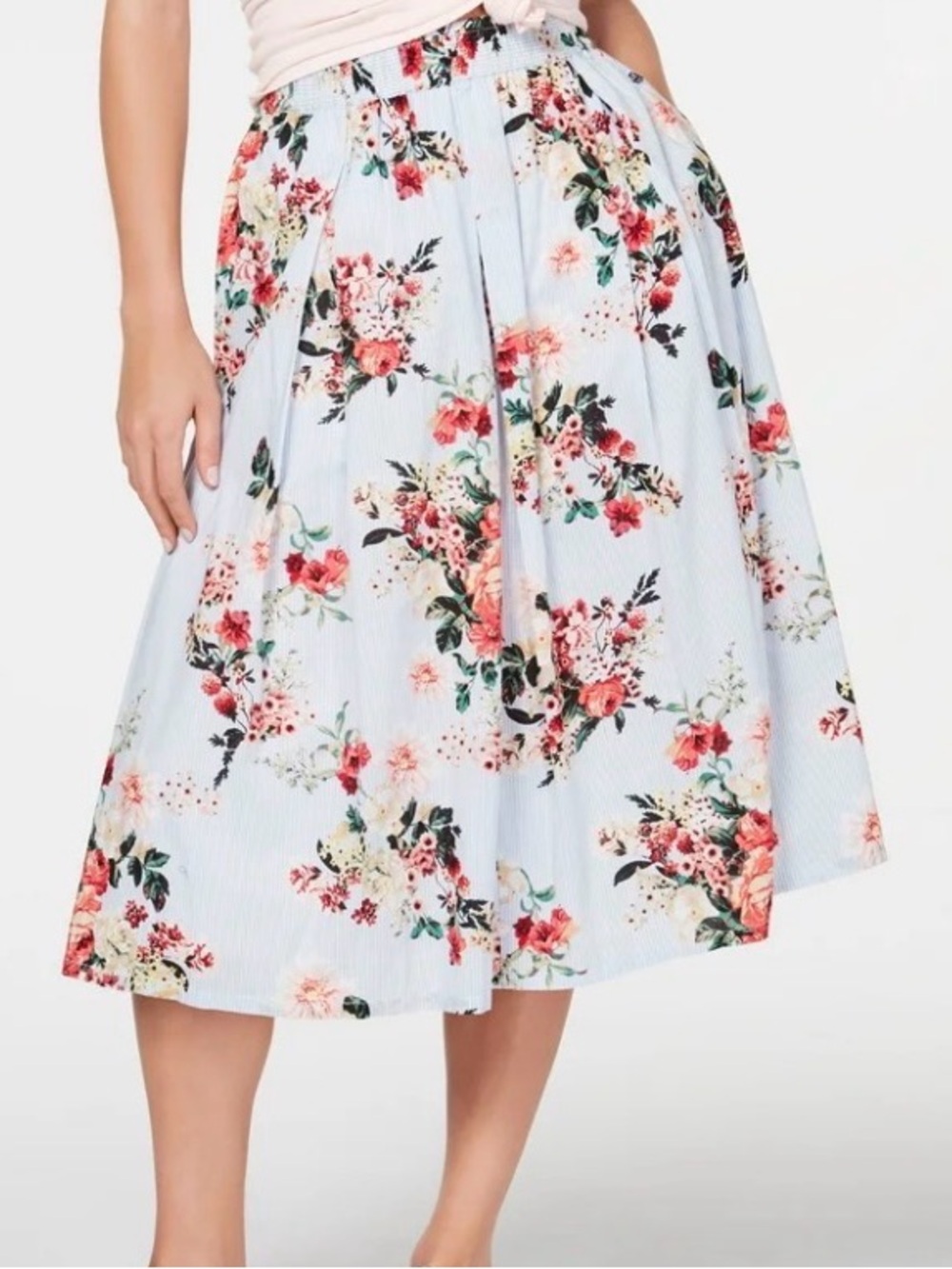 Tommy Hilfiger Blue Floral A-Line Midi Skirt size 2